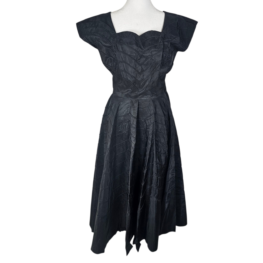 Vintage 1950s Cadillac Original Black Taffeta Cocktail‎ Dress Size S/M